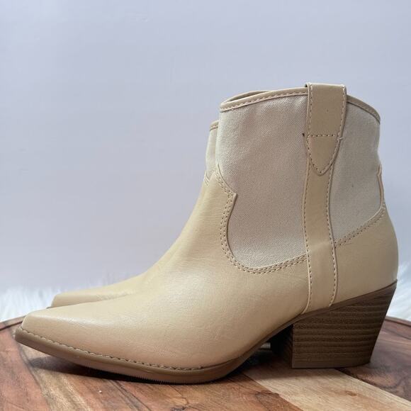 Universal Thread Womens Size 8 Kay Western Cowboy Side Zip Beige Ankle Boots - Picture 3 of 12